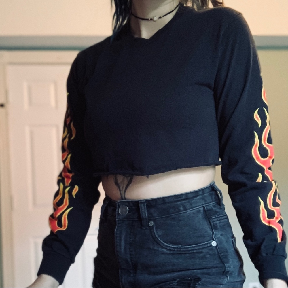 Flames cropped long sleeved shirt